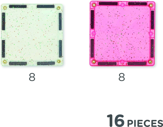 Cleverclixx magnetische Glitzerfliesen transparent-rosa, 16 Stk.