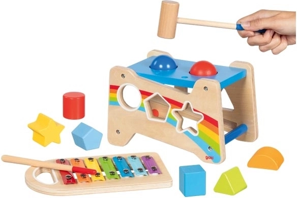 Goki Holz-Klopfbank und Sortierbox mit Xylophon 3-in-1