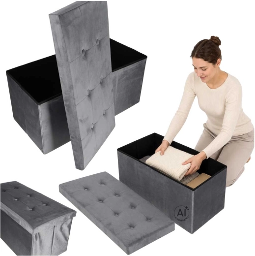 Faltbarer Velours-Pouf mit Stauraum grau 77 × 38 × 37 cm