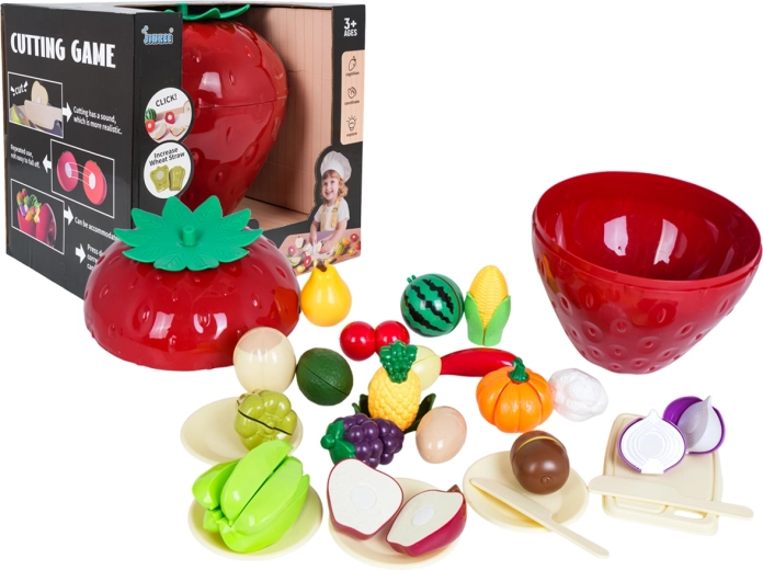 Set zum Schneiden von Obst und Gemüse in einer Erdbeerbox mit Zubehör
