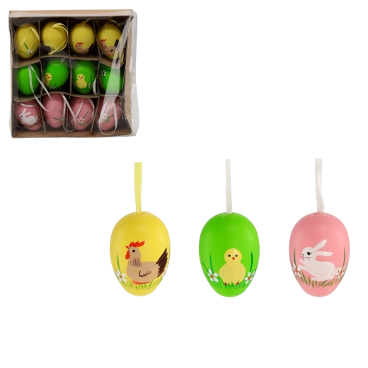 Set mit 12 Ostereiern mit Aufhängung in Pastellfarben