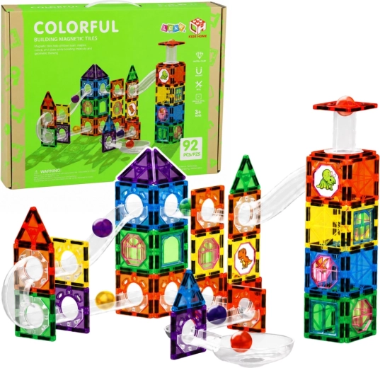 Magnetische STEM-Baukasten – Kugelbahn mit Dinosauriern (92 Teile)