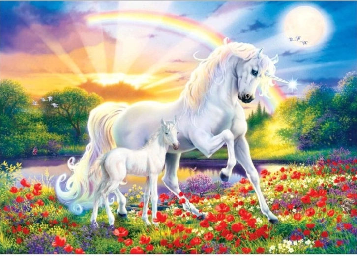 Diamantstickerei (Diamond Painting) – zwei Einhörner 40 × 30 cm