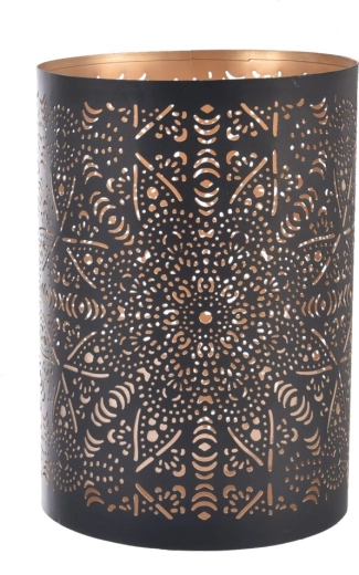 Kerzenhalter Mandala aus Metall, Schwarz und Gold, 22 cm