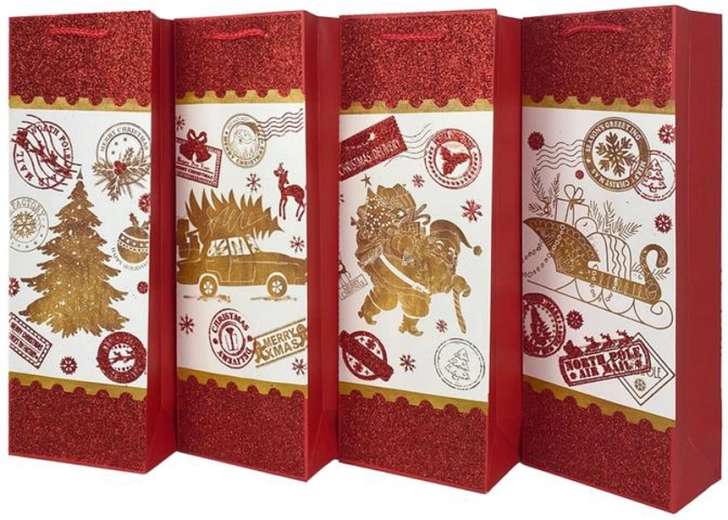 Weihnachtliche Geschenktasche für Wein 36 × 12,5 × 8,5 cm (Mix aus 4 Motiven)