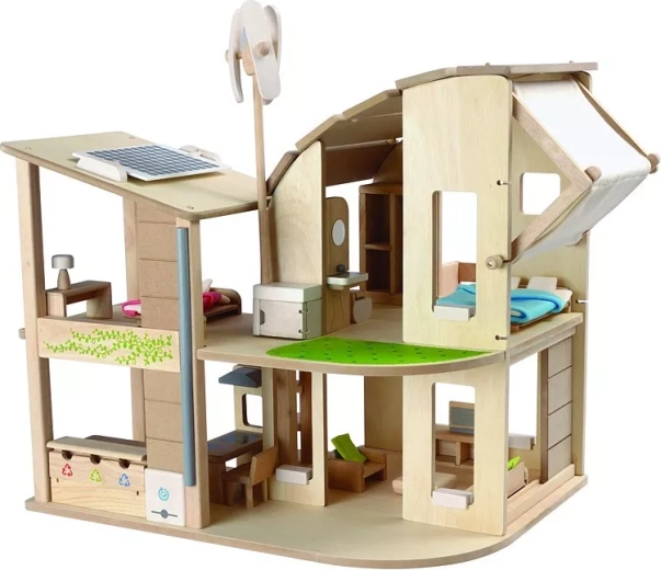 PlanToys Öko-Puppenhaus mit Möbeln