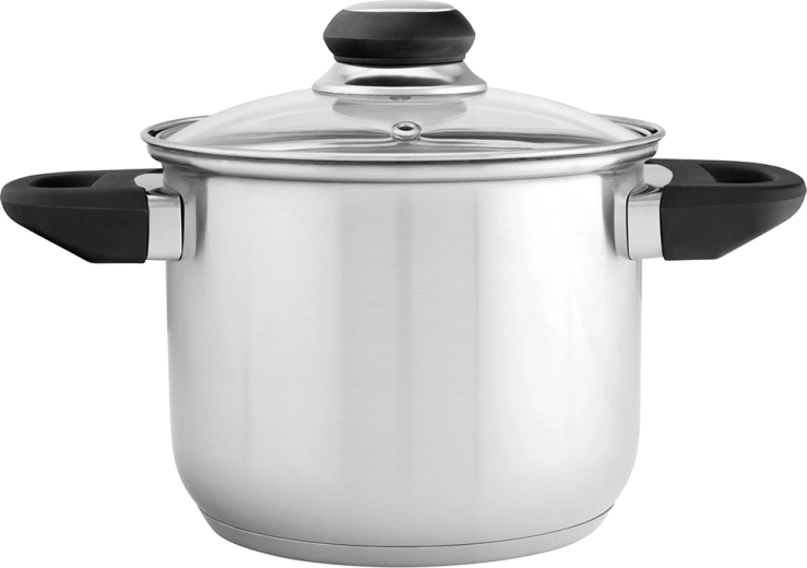 Altom Design Emilio hoher Edelstahl-Topf 2,3 l mit Glasdeckel, 16 cm