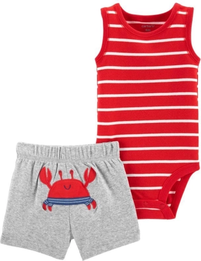 Carter’s Sommer-Set für Jungen – Body-Tanktop und kurze Hose Red Stripe Crab, Gr. 56