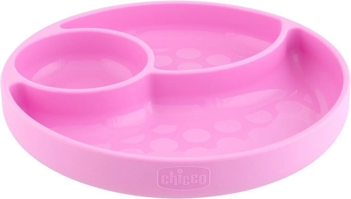 Chicco Silikon-Partitionsteller mit Saugnapf, Rosa 12m+