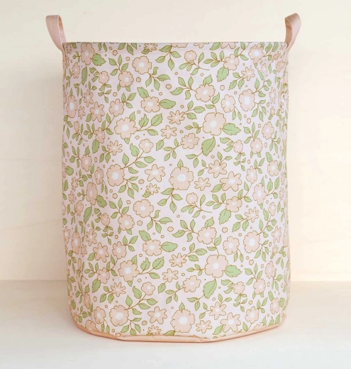 A Little Lovely Company rosa Spielzeugkorb mit Blumenmotiv