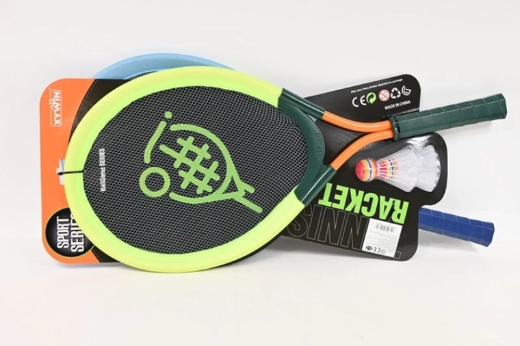 Set großer Badminton-Schläger mit 2 Federbällen