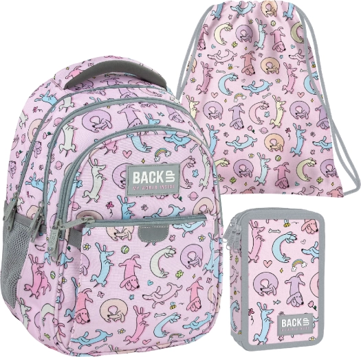 BackUP Cute Dogs Schulset 3-in-1 – Rucksack, gefülltes Federmäppchen und Turnbeutel