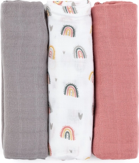 Petite&Mars Bambus-Mulltücher Moussy Rose Rainbows 3 Stk. 68 × 68 cm