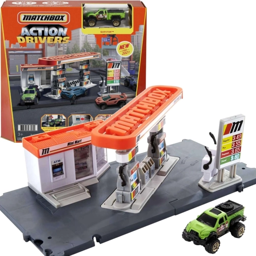 Matchbox Action Drivers Tankstelle mit Questor-Auto