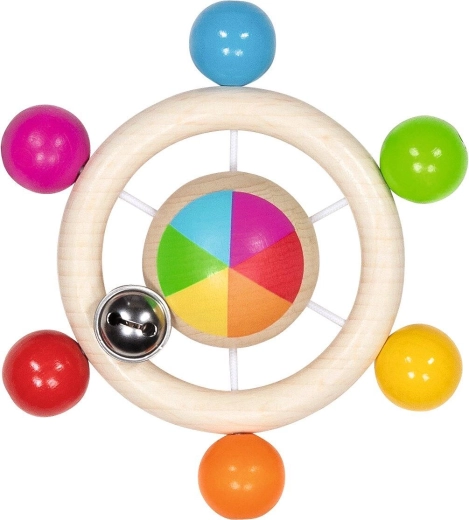 Hölzerner Tast-Ring mit Perlen in Regenbogenfarben – 1 Stück