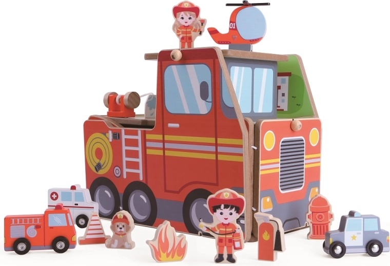 Feuerwache und Feuerwehrauto in einem