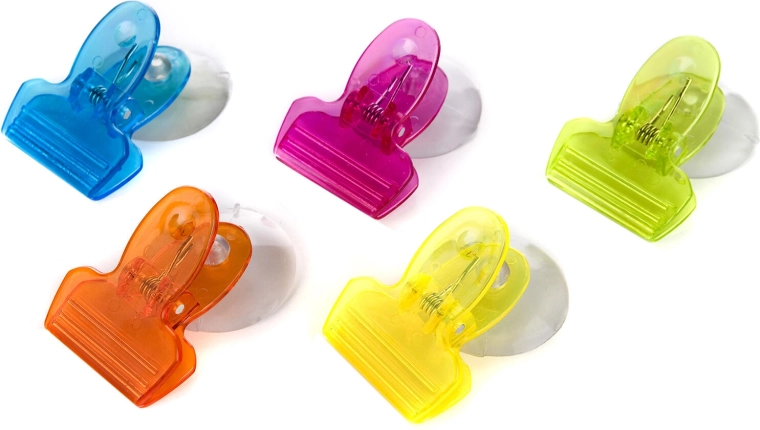 Clip mit Saugnapf für Papier, Farbmix, Set mit 5 Stück