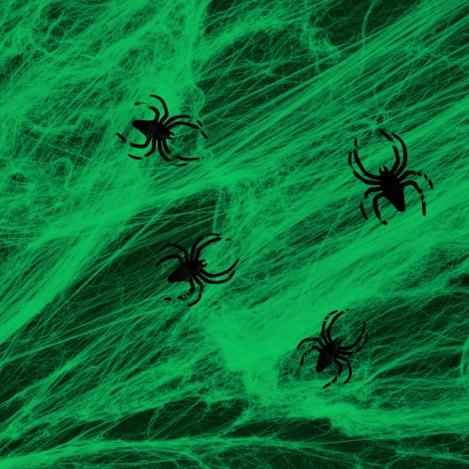 Grünes Halloween-Spinnennetz mit Spinnen