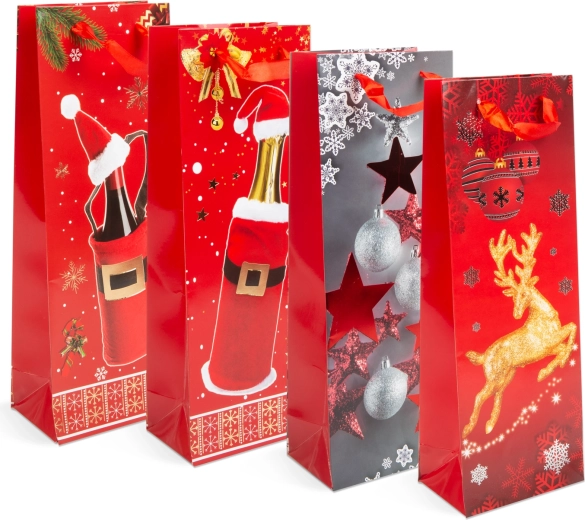 Weihnachtliche Geschenktasche aus Papier für eine Flasche – 1 Stück