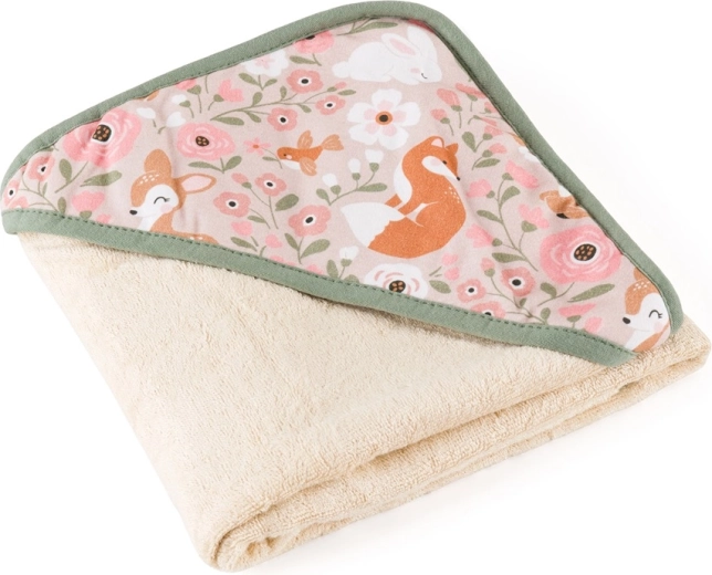 Bambus-Badetuch mit Kapuze PETITE&MARS Loulou Rosy Wilderness 100 × 100 cm