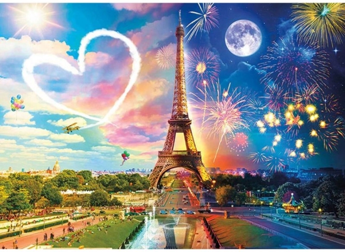 Diamantmalerei – Eiffelturm Nacht und Tag, Paris 40 × 30 cm