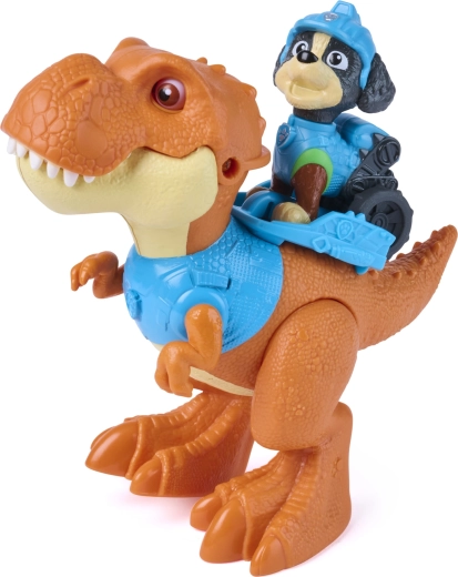 Rex lässt sich auf dem Rücken des Dinosauriers befestigen