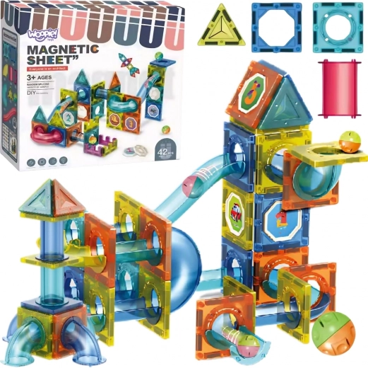 Woopie magnetische 3D-Bausteine – Murmelbahn, 42 Teile