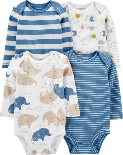 Carter’s Baby-Bodys mit langem Ärmel und Umschlaghals, 4er-Set, für Jungen (Gr. 56 / NB)