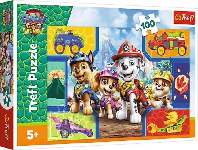 Puzzle Paw Patrol (Tlapková patrola) Dino-Film: Welpen und Dinosaurier – 100 Teile