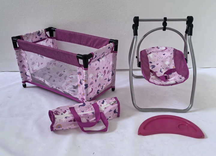 Puppenset Unicorns – Reisebettchen und Stuhl 2in1