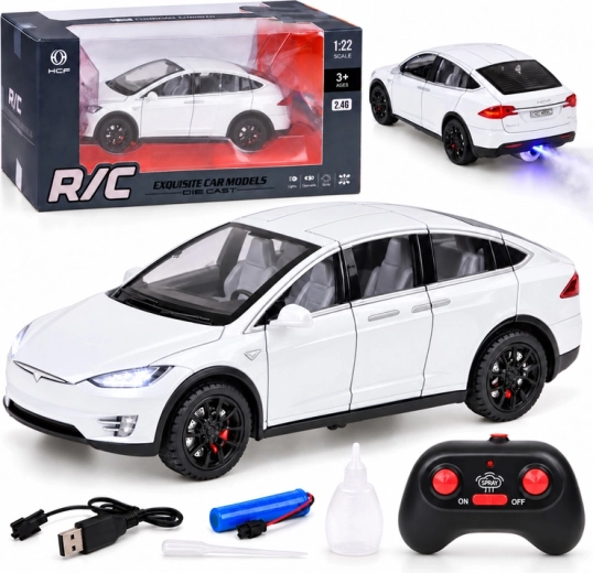 Tesla Model X RC-Auto mit Fernsteuerung 1:22 mit LED-Beleuchtung und Raucheffekt