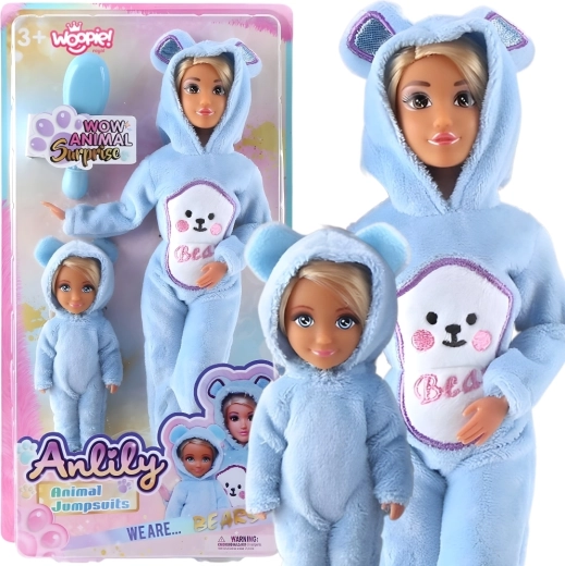 Woopie Puppen in blauen Bären-Overalls, Set 2 Stk.