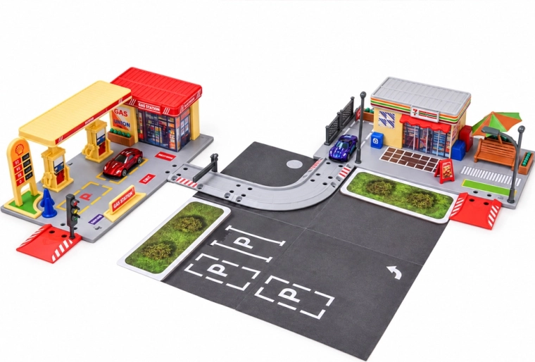 Straße, Parkplatz und zwei Autos