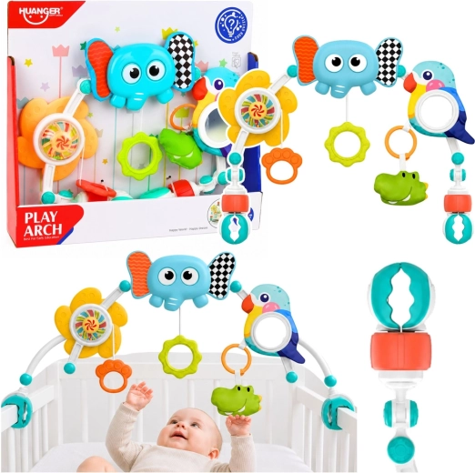 Sensorik-Spielbogen mit Elefant für Kinderwagen, Babybett und Autositz