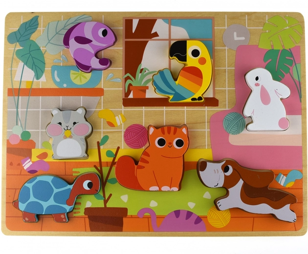 Tooky Toy Holz-Montessori-Puzzle Tiere Zuhause