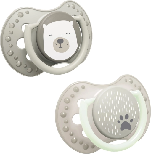 LOVI Schnuller mit Mini-Schild, dynamisch, Silikon, BUDDY BEAR 0–2 Monate, 2 Stk.