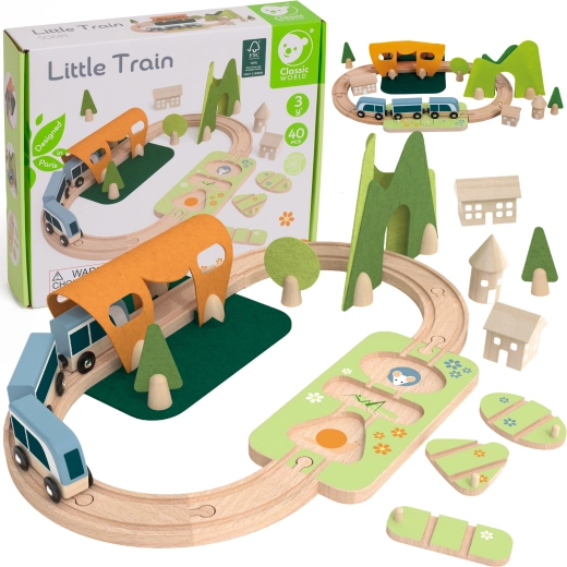 Holzeisenbahn mit Steckspiel CLASSIC WORLD, 40 Teile