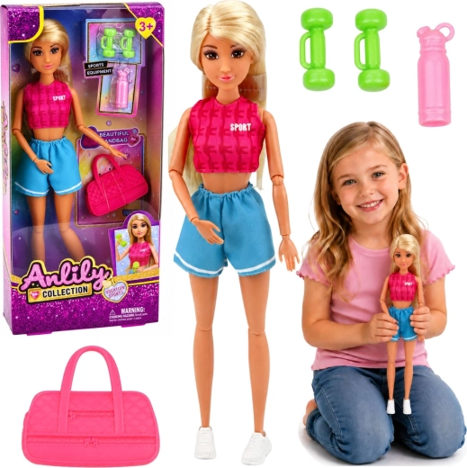 Anlily-Puppe im Sportoutfit mit Zubehör (Hanteln, Tasche und Flasche)