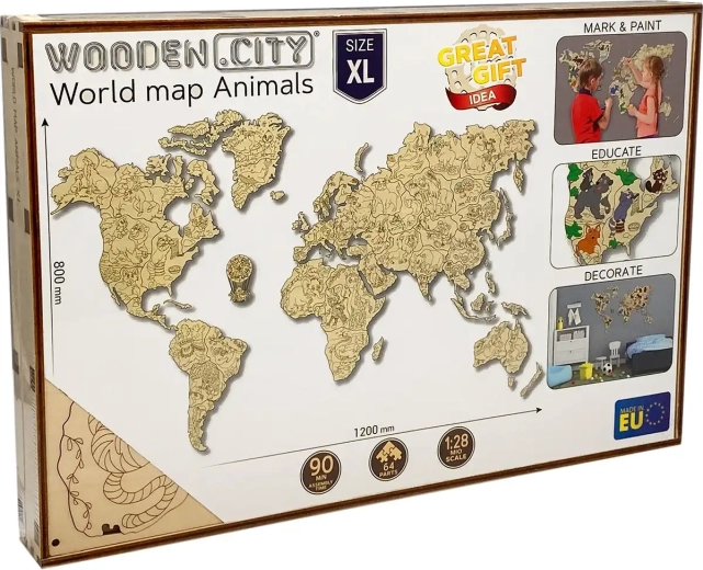Wooden.City Holz-Weltkarte mit Tieren XL