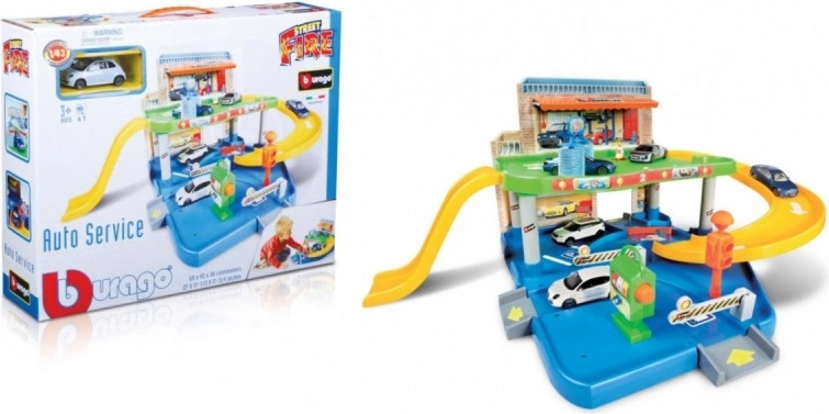 Bburago Street Fire Garage mit Autoservice und Auto 1:43