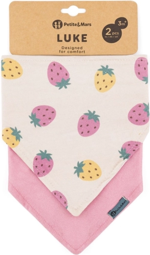 Petite&Mars Bandana-Lätzchen Luke, 2 Stk., Beige Strawberries & Dusty Rose