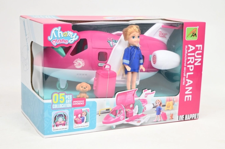 Puppe mit Flugzeug und Zubehör