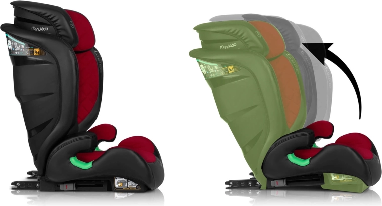 Wächst mit dem Kind: 12 Kopfstützenpositionen + 2 Neigungswinkel