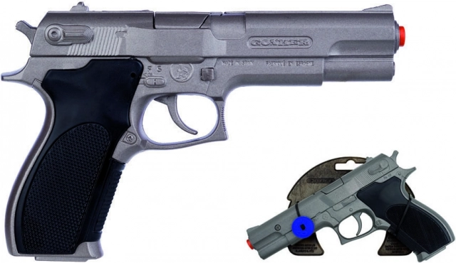 Polizeipistole silbern matt metallisch 8 Schuss