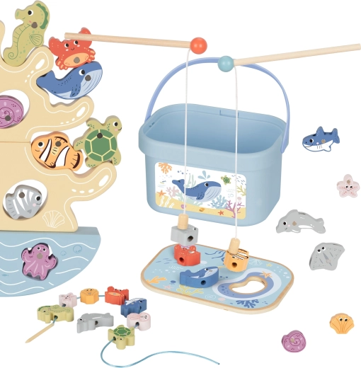 TOOKY TOY Holzspielset Meereswelt zum Angeln und Balancieren, 23 Teile