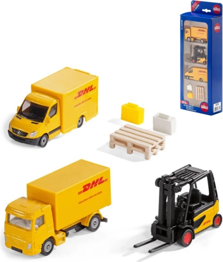 SIKU DHL-Logistikset mit Fahrzeugen und Gabelstapler