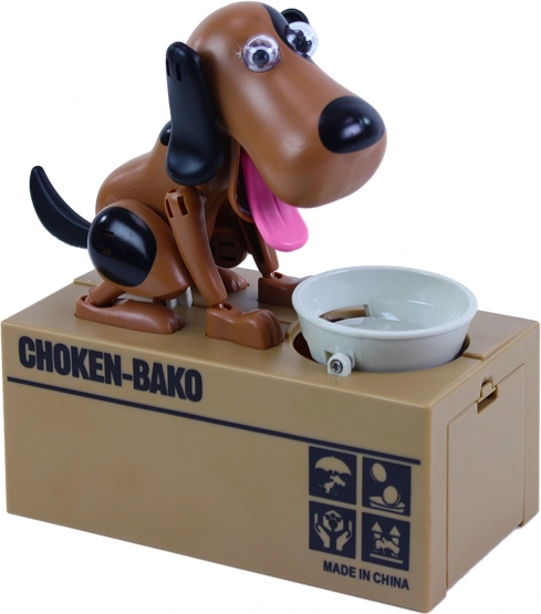 Sparschwein hungriger Hund