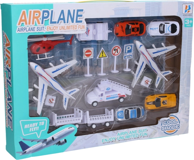 Flughafen-Set mit Fahrzeugen und Flugzeugen