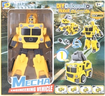 Gelber zusammenbaubarer Schraubroboter 2-in-1 – Lkw mit Bagger