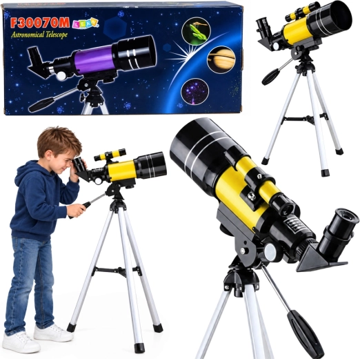 Astronomisches Teleskop für Kinder mit Stativ, 70 mm und bis zu 150-facher Vergrößerung